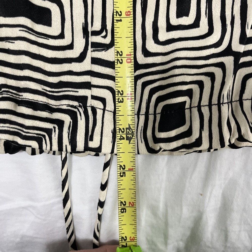 NWT ZARA M Blouse‎ Womens Black/Beige Geometric Print Drawstring Casual Office - Picture 9 of 10
